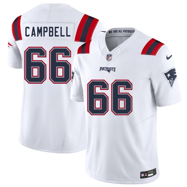Men's New England Patriots #66 Will Campbell White 2025 F.U.S.E. Vapor Limited Stitched Football Jersey